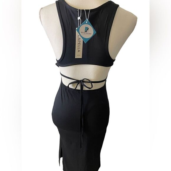 NWT Sleeveless, Strappy cut out back sexy midi Dress/ Black - Picture 1 of 9